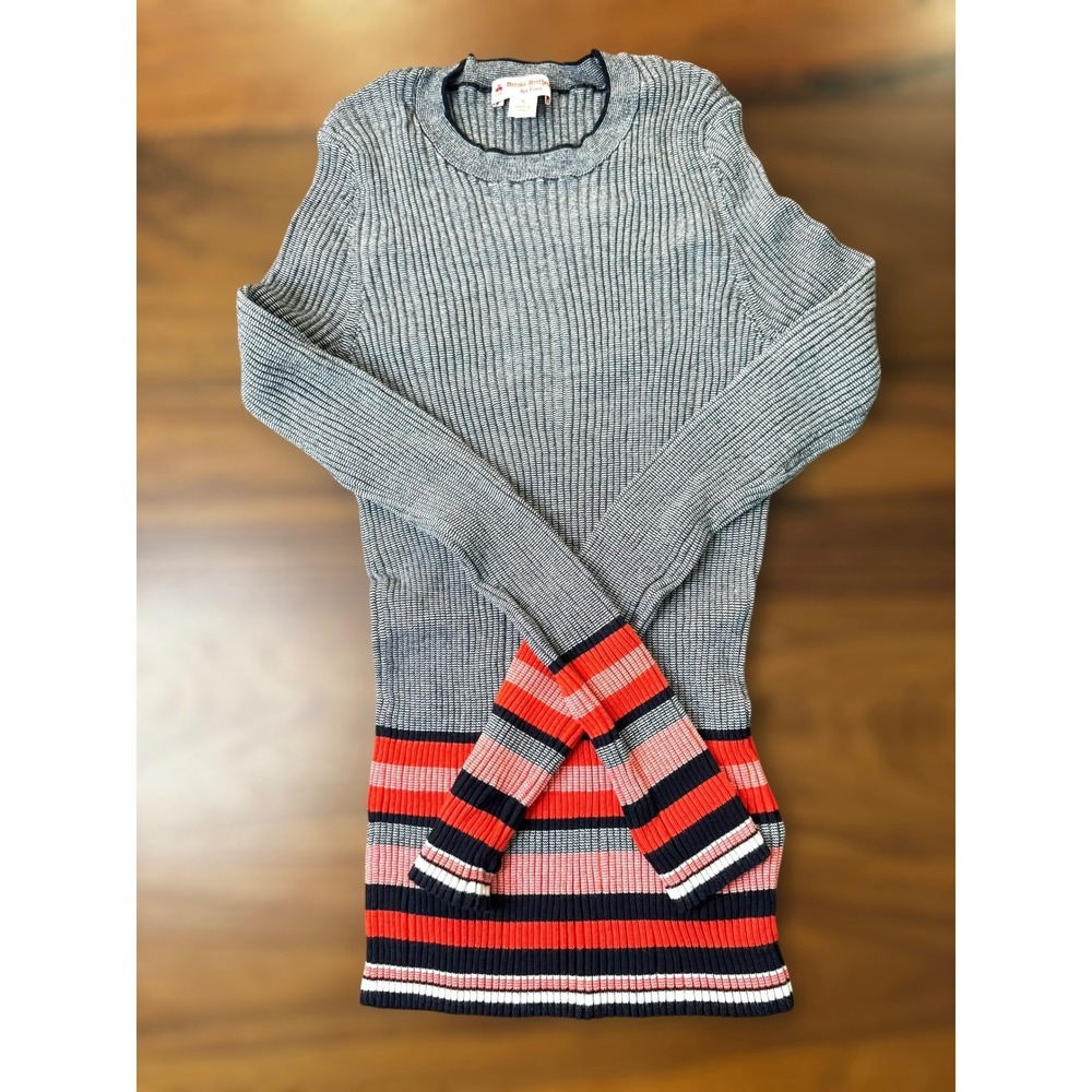 Brooks Brothers Red Fleece Womens Ribbed Sweater Crew Neck Striped Fall Cozy